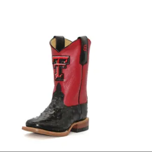 Anderson Bean Texas Tech Exclusive Black Full Quill Ostrich Print Children's Boot Protective Lining