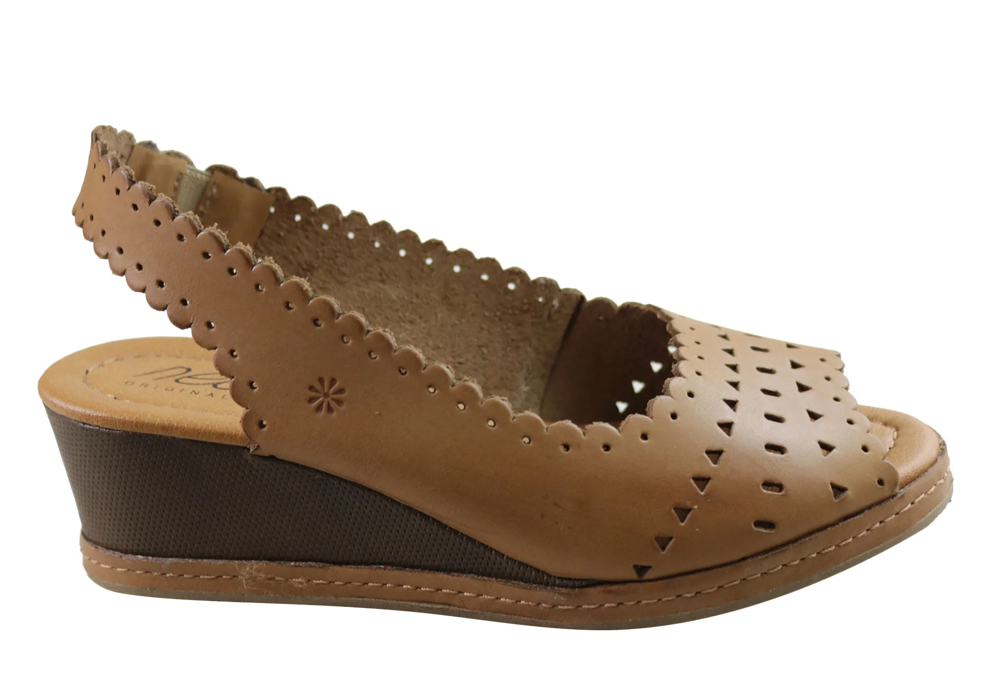New Face Emberly Womens Leather Wedge Sandals Made In Brazil Suede