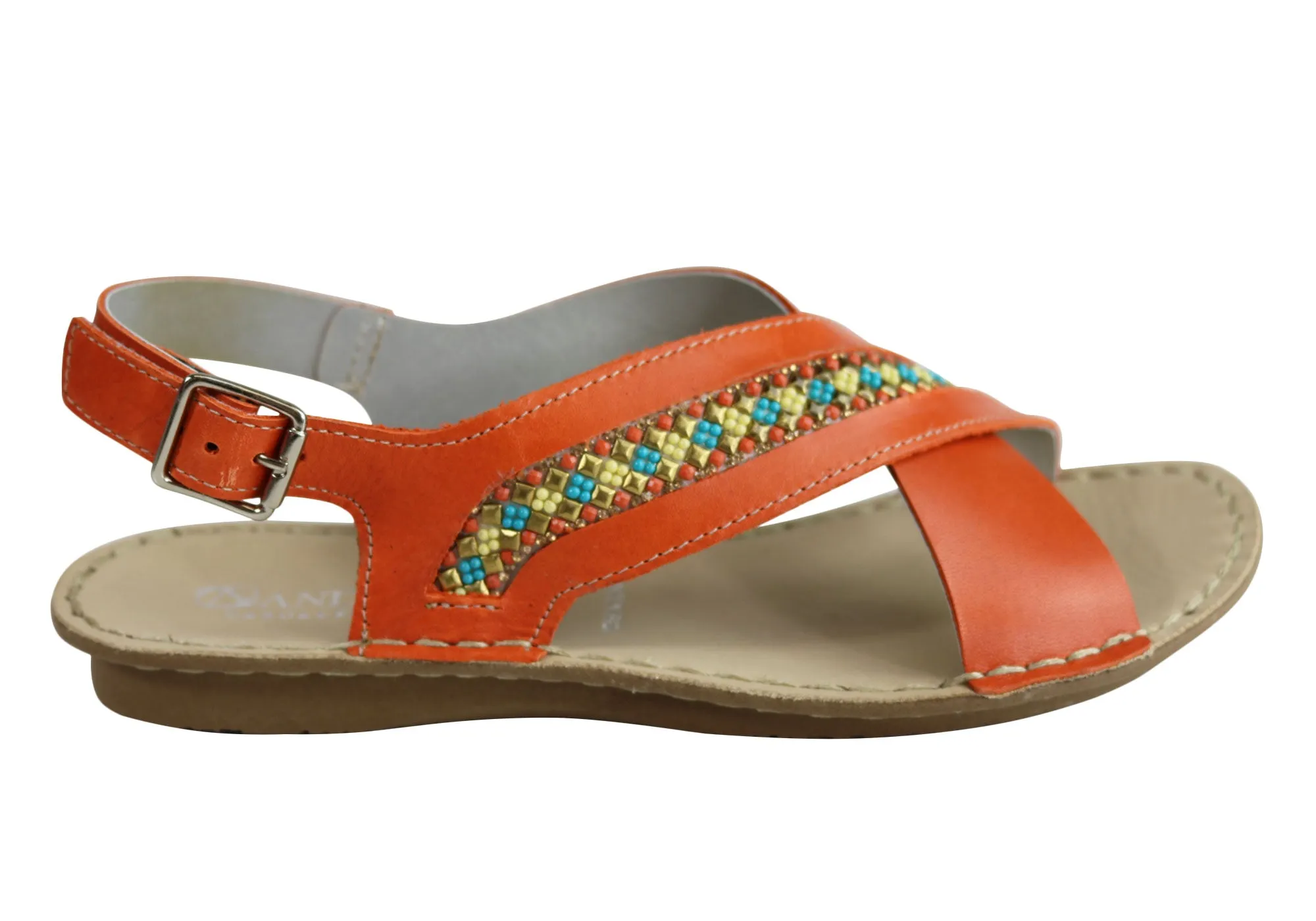 Andacco Veronique Womens Comfort Flat Leather Sandals Made In Brazil Sports Wear velcro