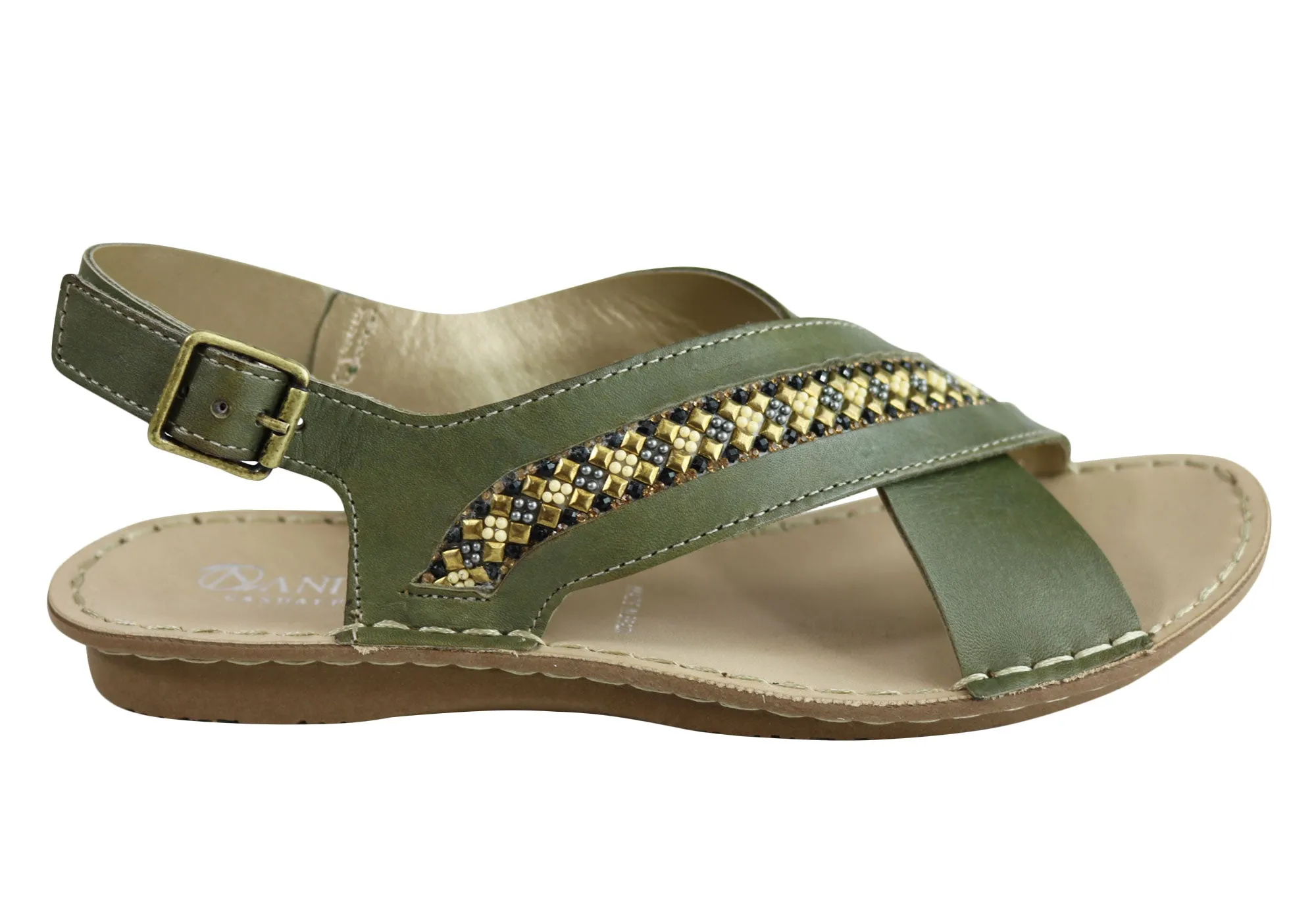 Quick Rest Andacco Veronique Womens Comfort Flat Leather Sandals Made In Brazil