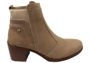 Pegada Lane Womens Mid Heel Leather Ankle Boots Made In Brazil Feather Light Rough Terrain