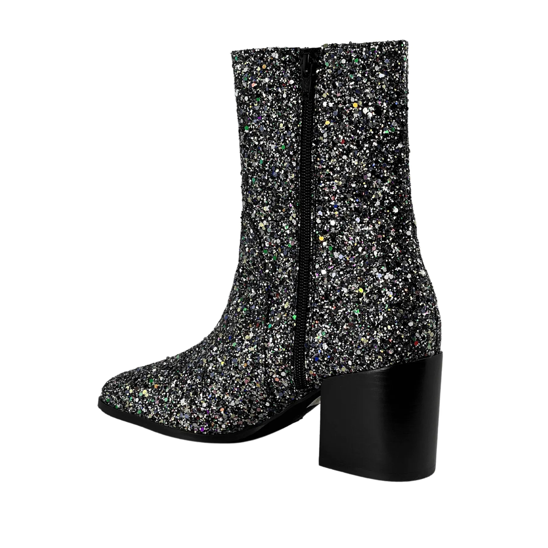 'Menos' vegan mid-calf boot by Zette Shoes - silver glitter Premium Support