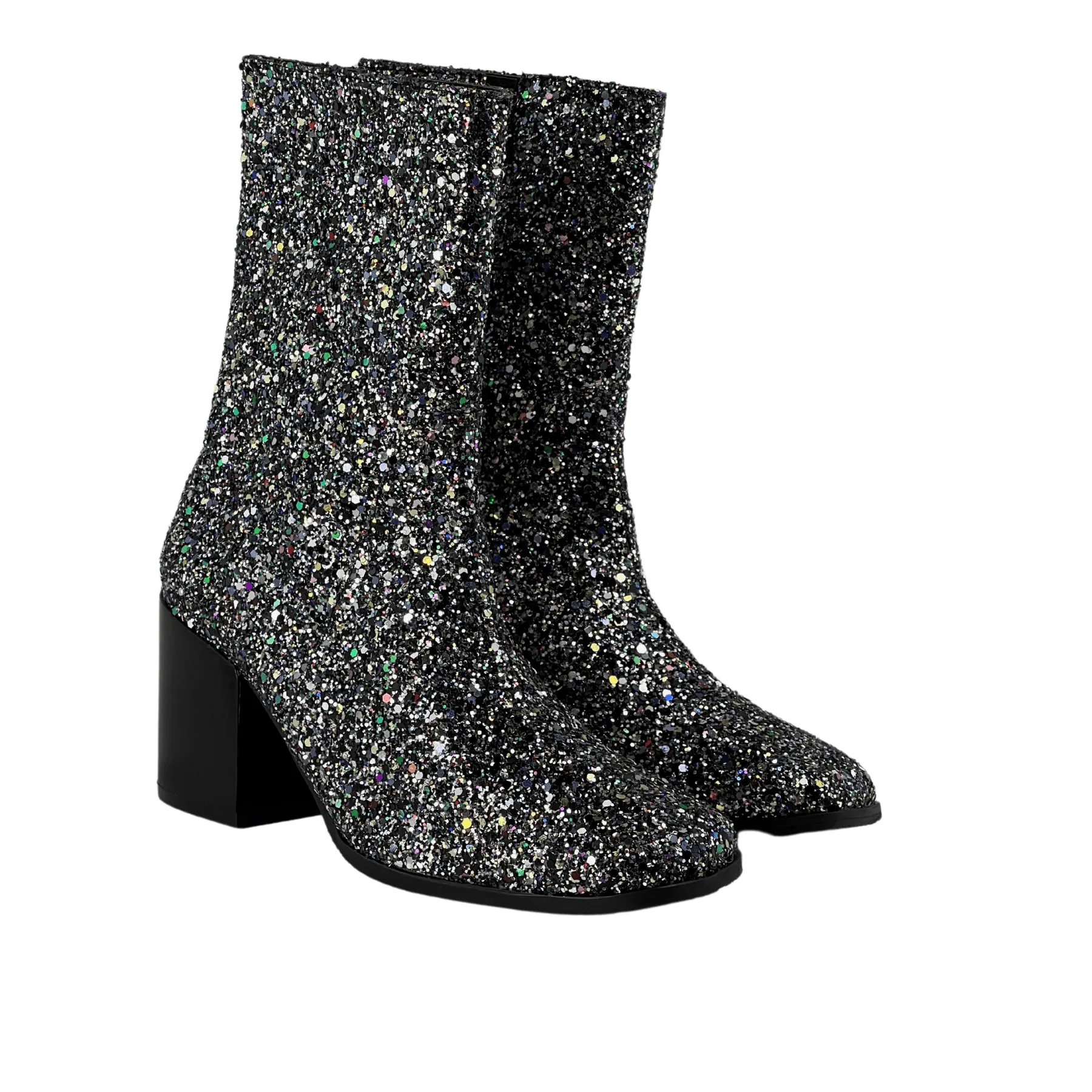 'Menos' vegan mid-calf boot by Zette Shoes - silver glitter Classic Style