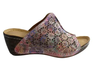 Orizonte Deb Womens European Leather Comfortable Wedge Slide Sandals Breath Mesh