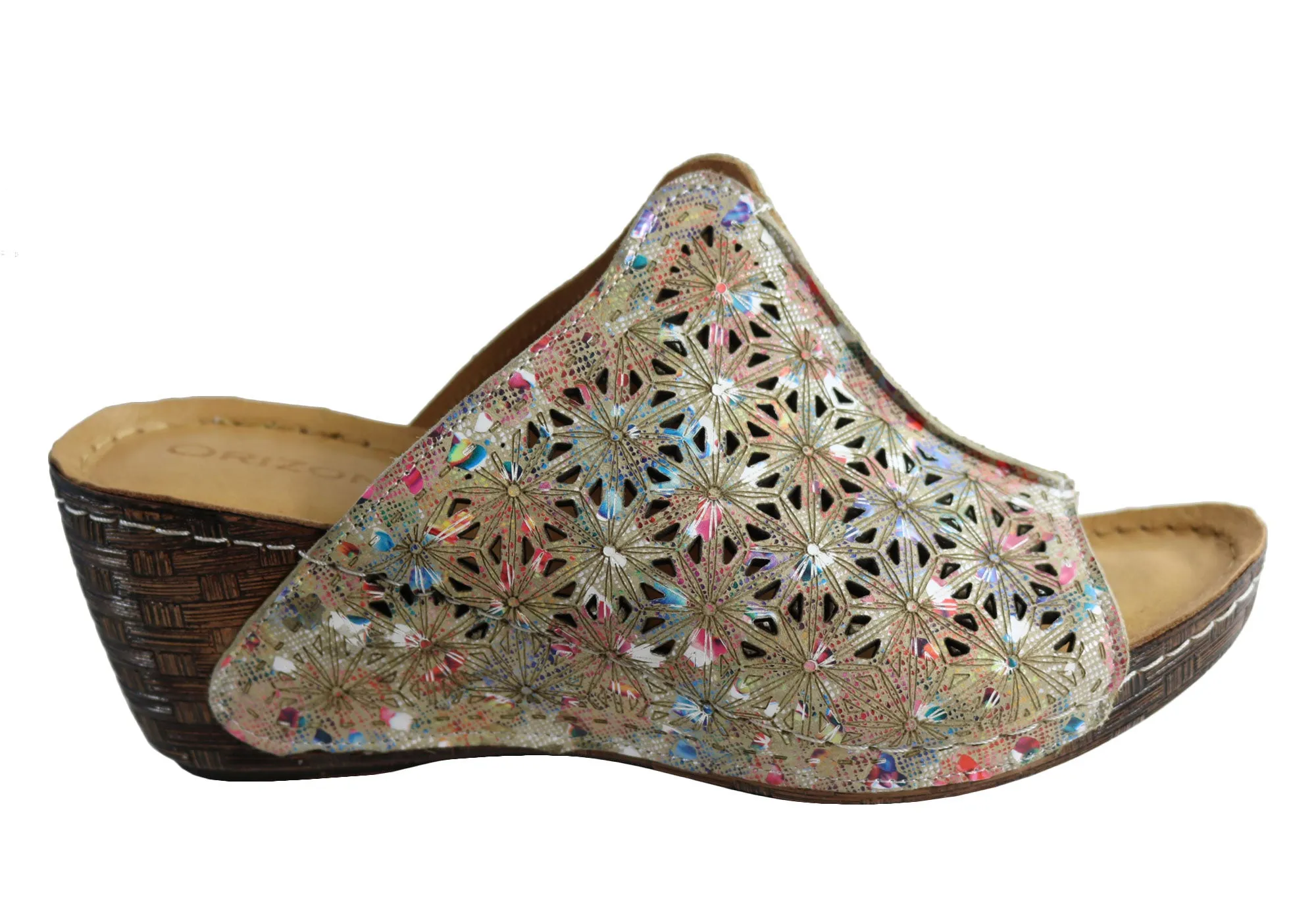 Pool Wear Orizonte Deb Womens European Leather Comfortable Wedge Slide Sandals