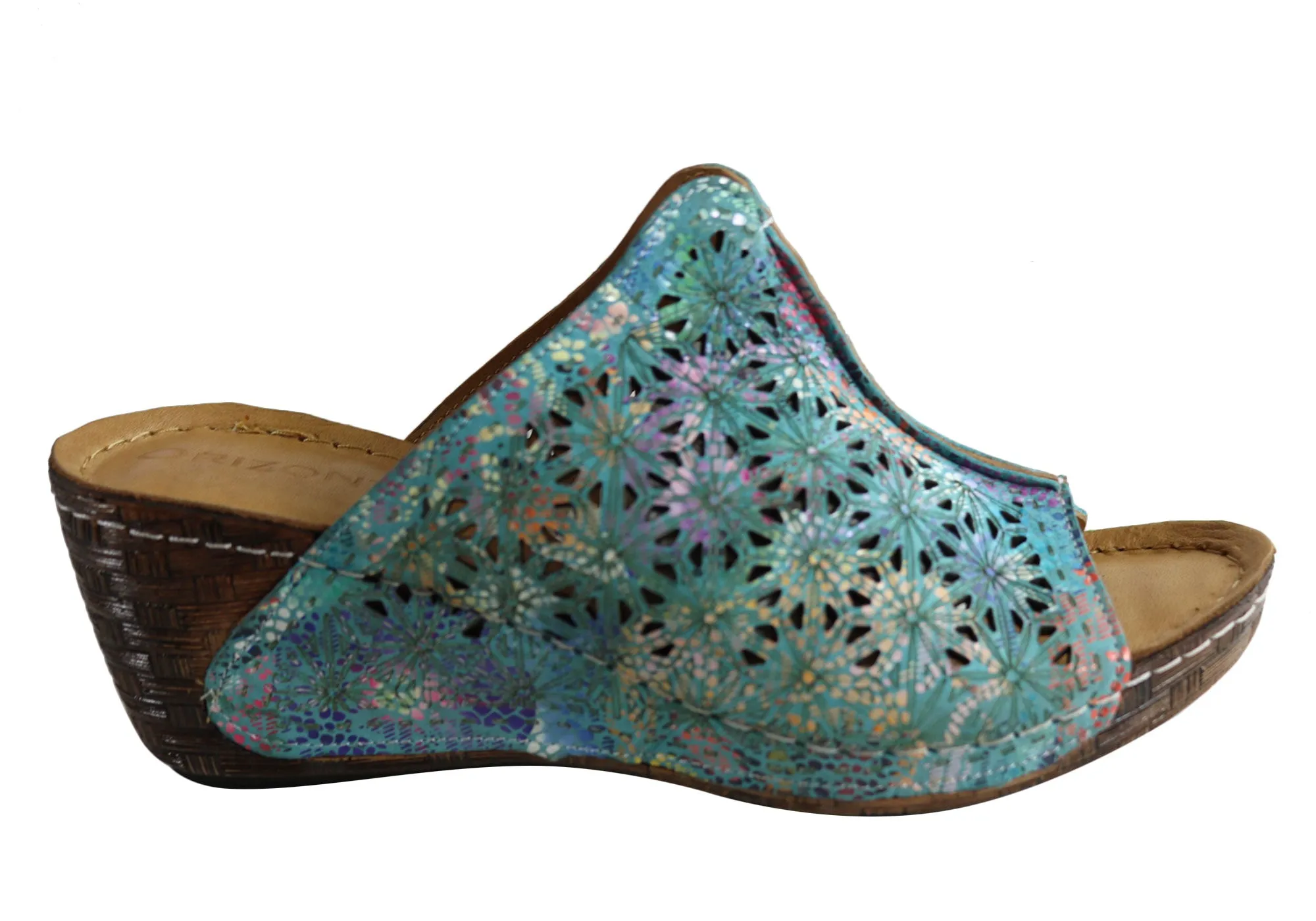 Orizonte Deb Womens European Leather Comfortable Wedge Slide Sandals Playful Step