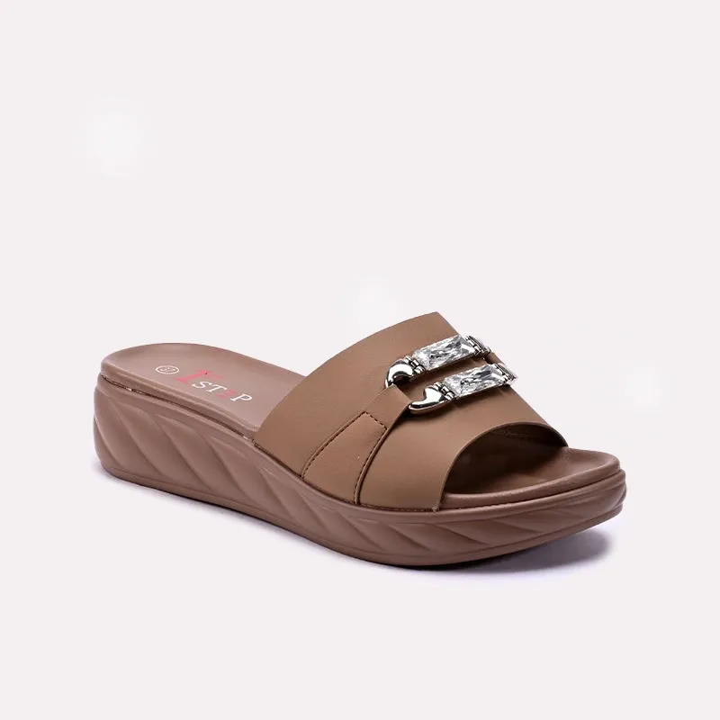 Cushioned Insole Urban Style Womens Brown Casual Slippers 0413376
