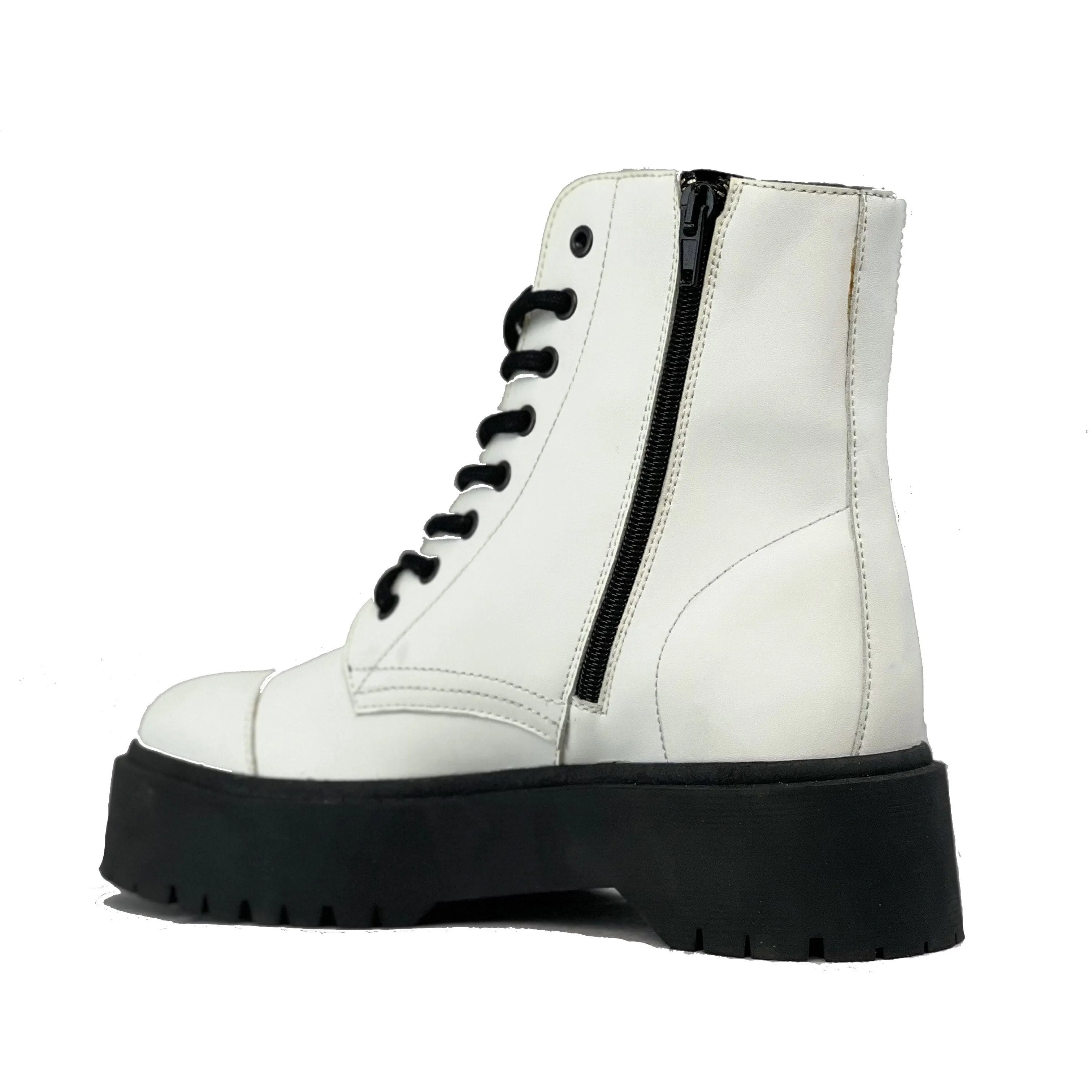 'Leela' vegan-leather boot with stacked sole for women by Zette Shoes - white Textile