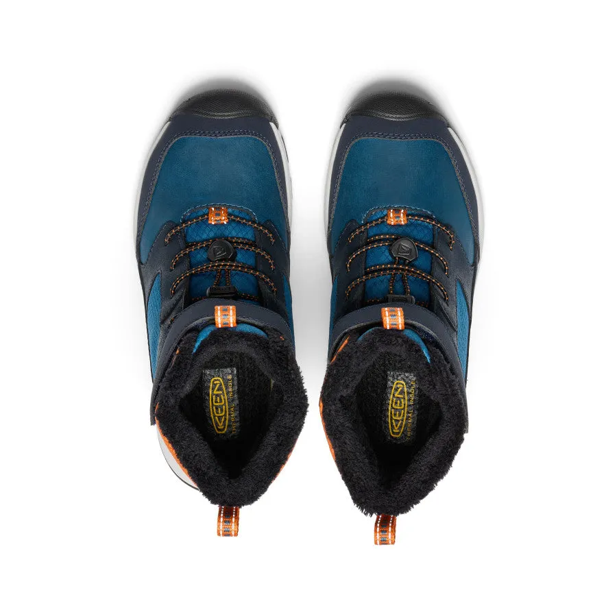 Big Kids' Skua Waterproof Winter Boot  |  Sky Captain/Gold Flame Impact absorption