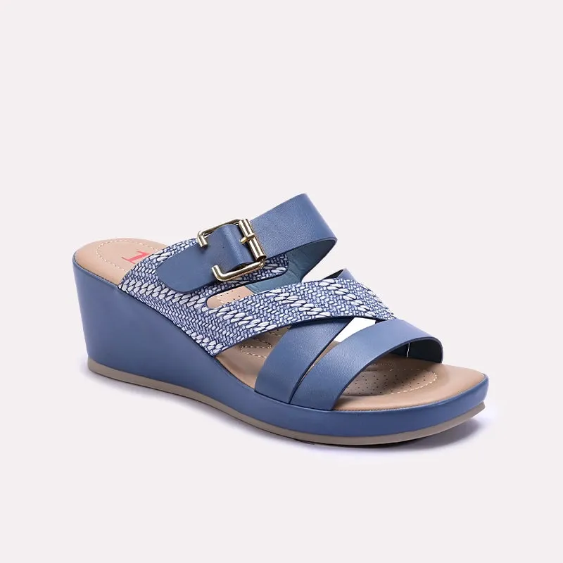 Blue Wedge Casual Slippers 0413267 Elastic Collar Streamlined Design