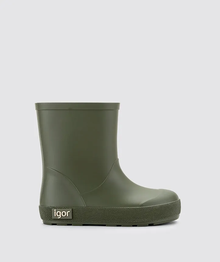 Igor Boy's and Girl's Yogi Rain Boots, Kaki Cushion Collar Lift Up