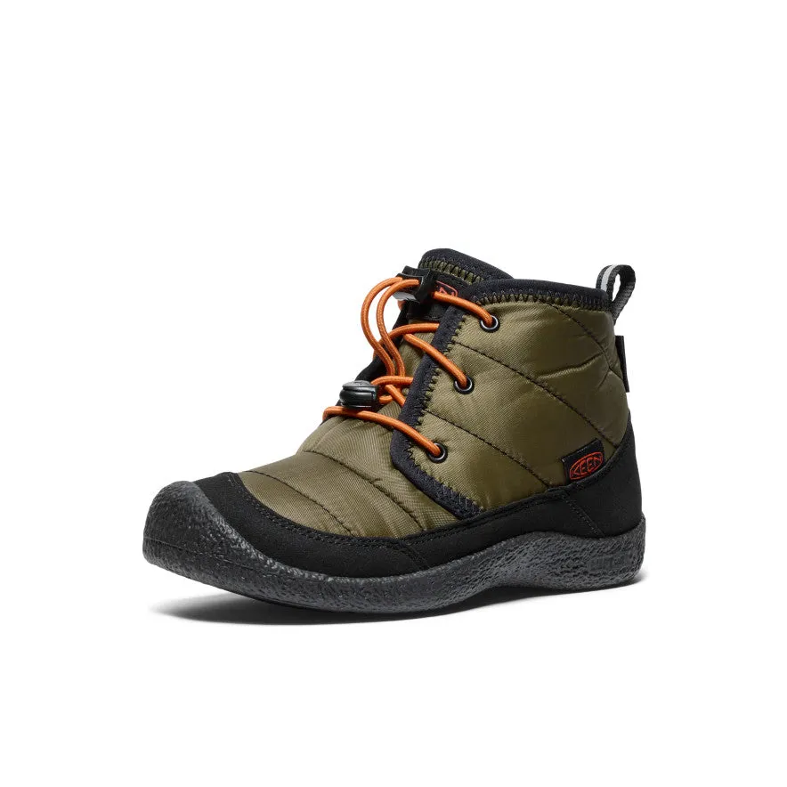 Abrasion resistant Big Kids' Howser II Waterproof Chukka  |  Dark Olive/Gold Flame