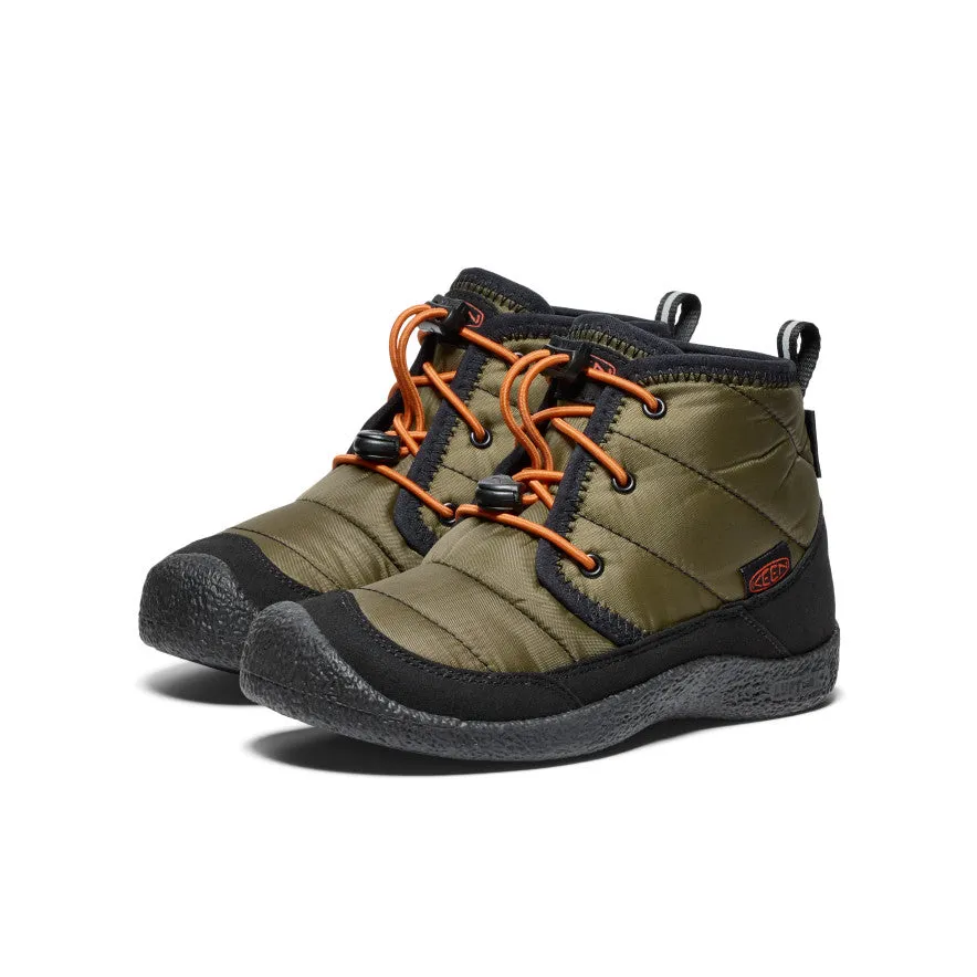 Big Kids' Howser II Waterproof Chukka  |  Dark Olive/Gold Flame Smooth Soles