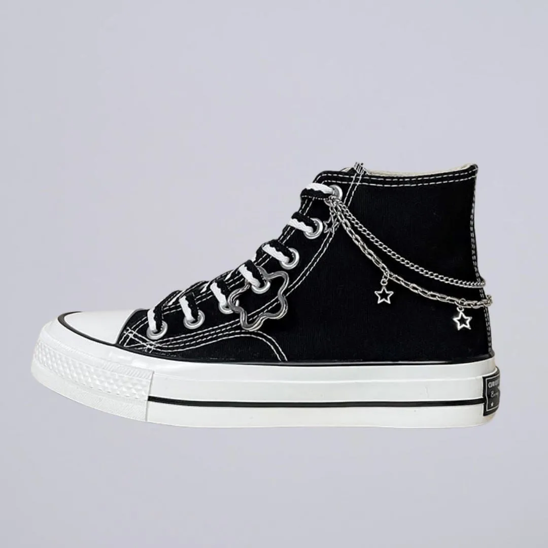 Starry Night Black High Top Canvas Shoes - Unisex Eco Friendly Minimalist Fans