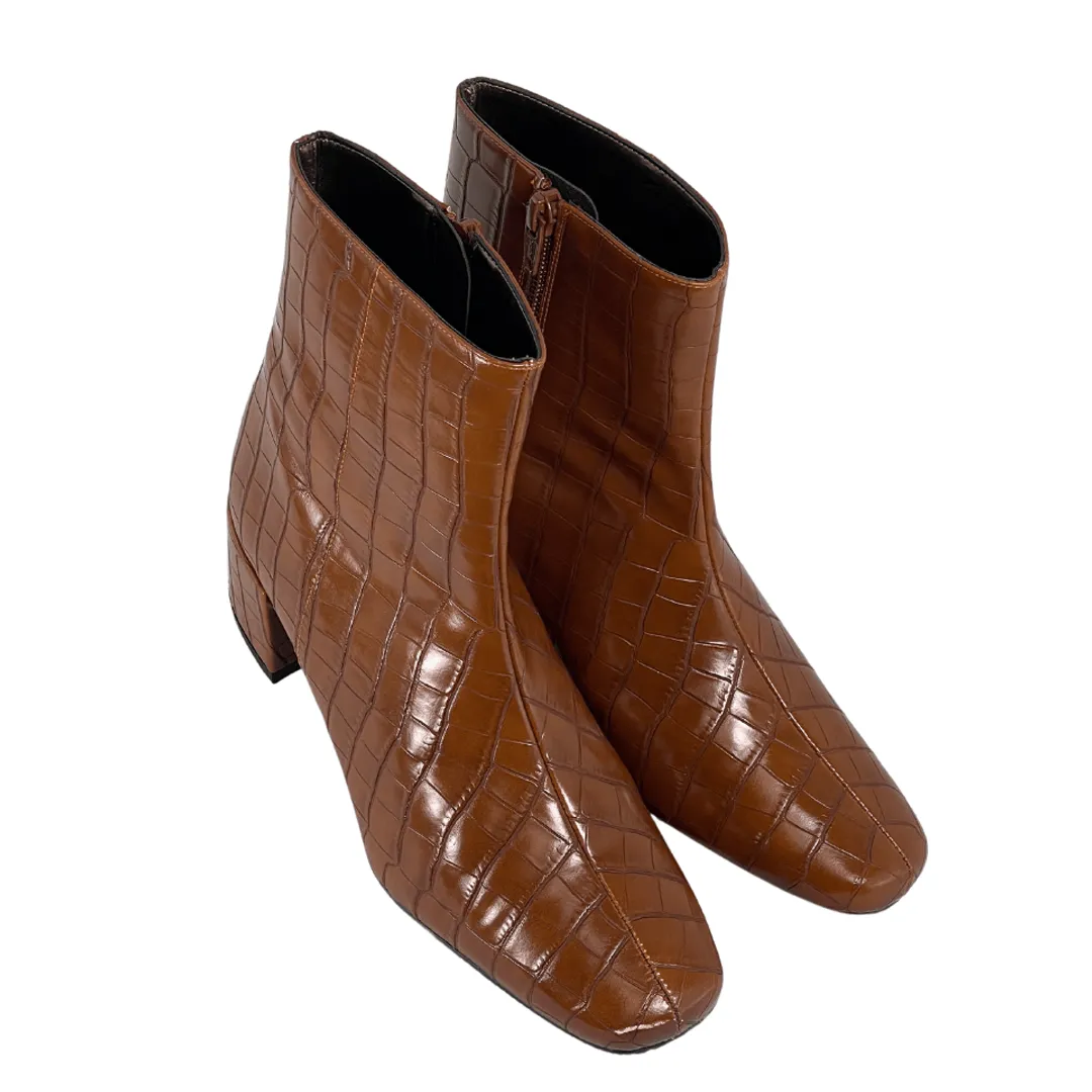 All Function Minimalist Look 'Jacqui' vegan ankle boot by Zette Shoes - brown croc