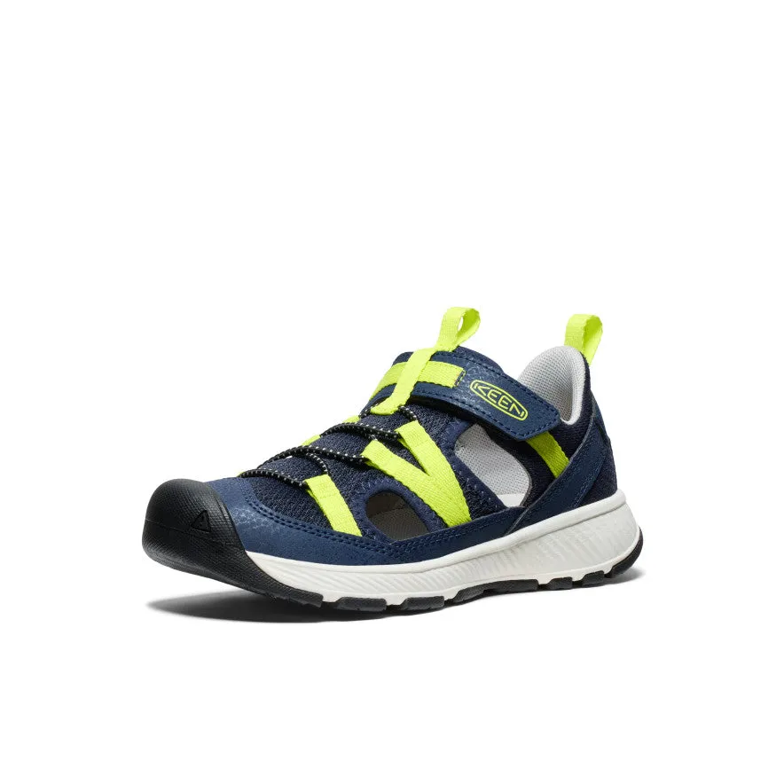 Heel Design Reinforced Stitching Big Kids' Motozoa Sandal  |  Naval Academy/Evening Primrose