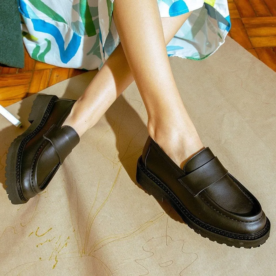 Foam Base Shiny Tone 'Everyday Loafer' unisex vegan shoe with chunky sole by Ahimsa - black