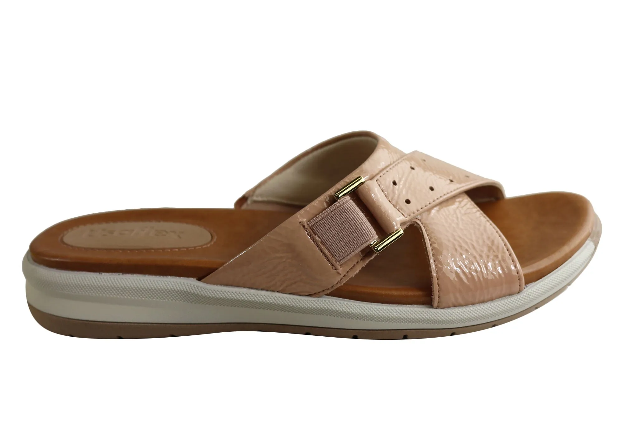 Usaflex Stella Womens Brazilian Comfy Cushioned Leather Slides Sandals Comfortable For Walking