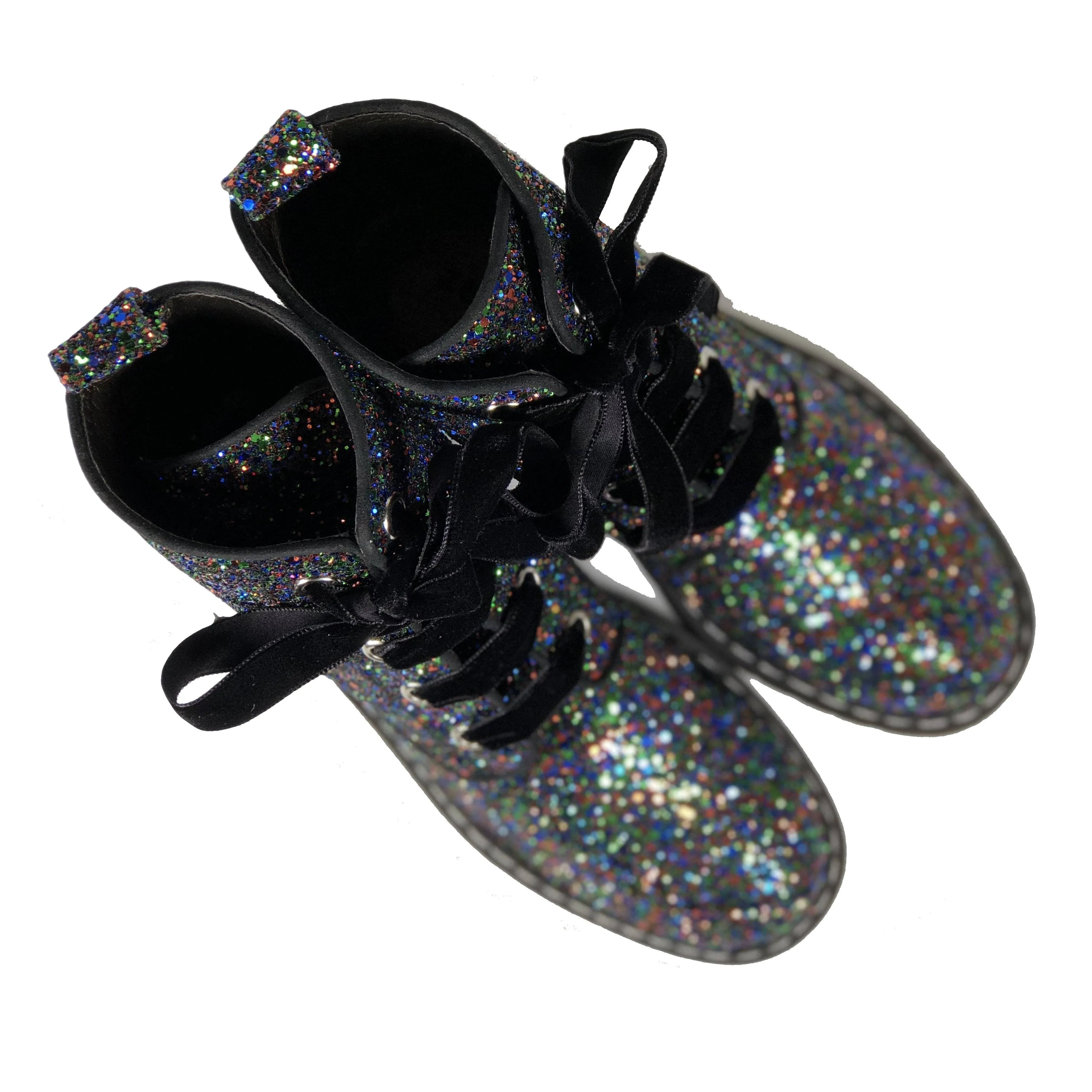 'Billie' Black/Multicolour Glitter vegan combat boots by Zette Shoes Quick Drying Rural Traveler