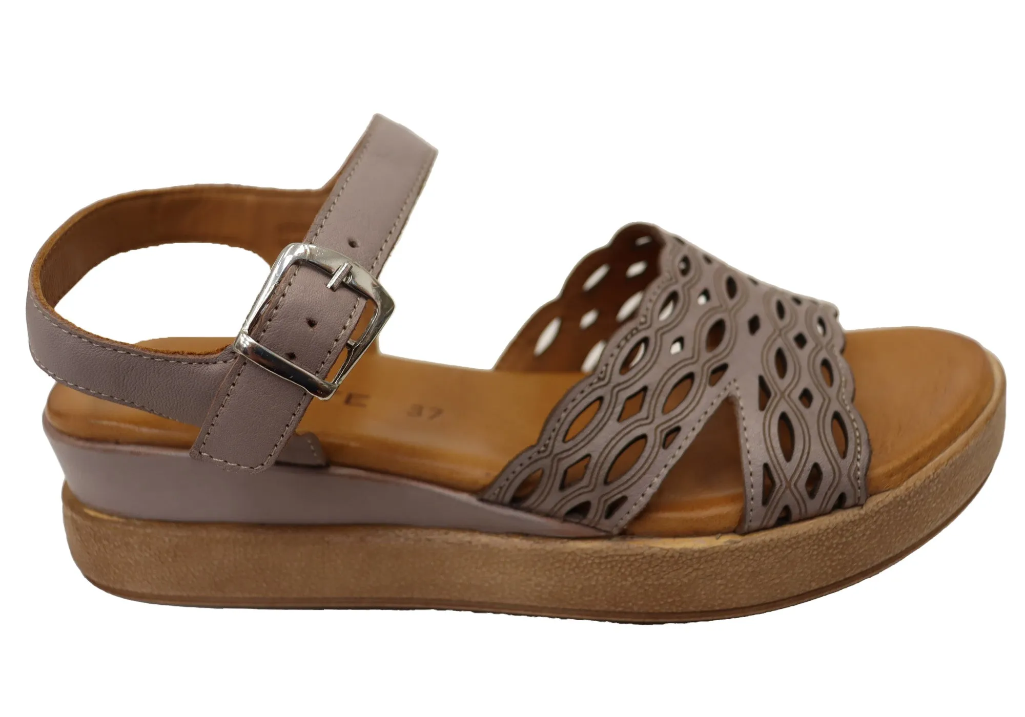 Bronze Pop Tropical Glow Orizonte Malinar Womens Comfortable European Leather Wedge Sandals