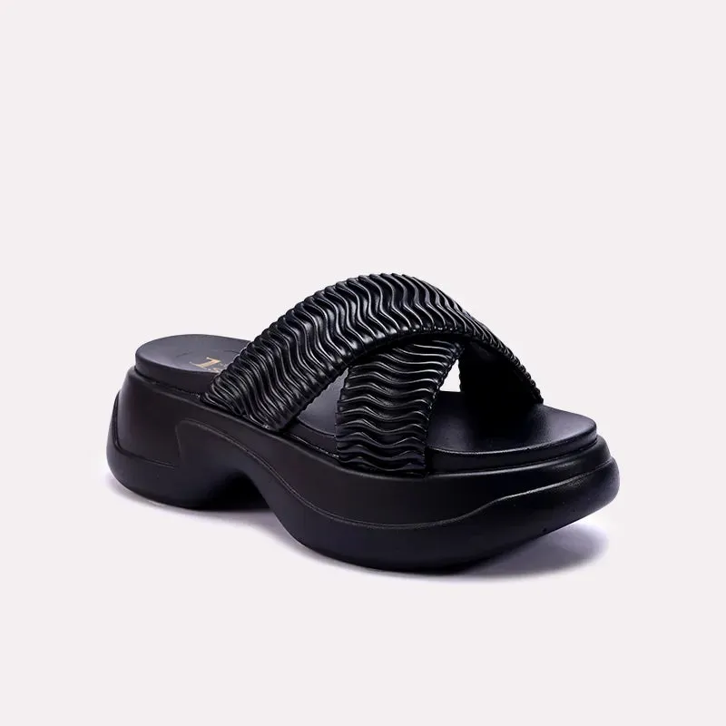 Comfort Glide Danila Black Chunky Criss Cross Slippers 0412696