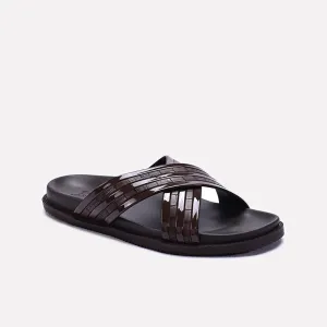 Canvas Upper Brown Comfy Criss Cross Slippers 0151079