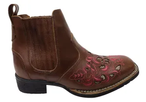 Slip Resistant All Day Wear Traction Line D Milton Emma Womens Leather Western Cowboy Chelsea Ankle Boots
