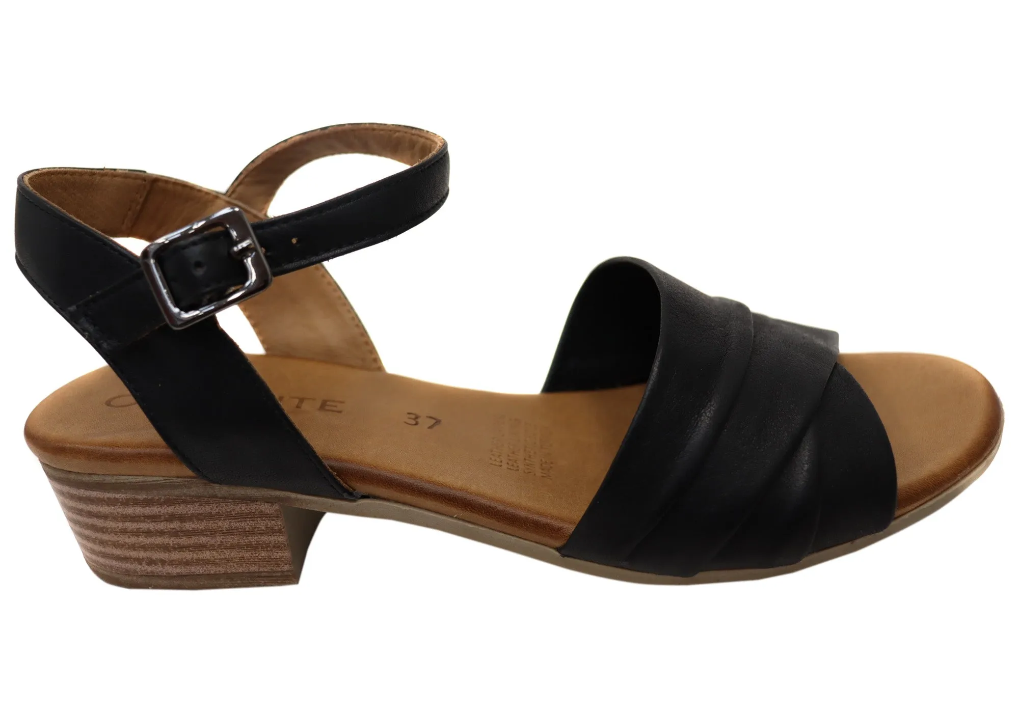 Orizonte Karriner Womens European Leather Low Heel Sandals Outdoor Relaxation Shoes Cruise Wear