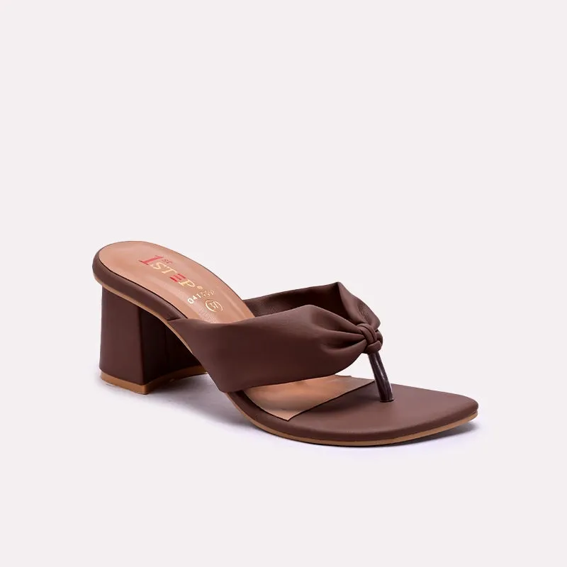 quick-drying simple design Brown Womens Block Heel Casual Slippers 0413392