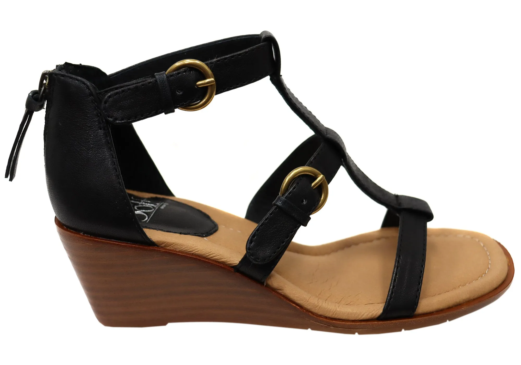 Sofft Gaige Womens Leather Wedge Sandals With Comfort Footbed Street Look Chic Casual Shoes for Travel