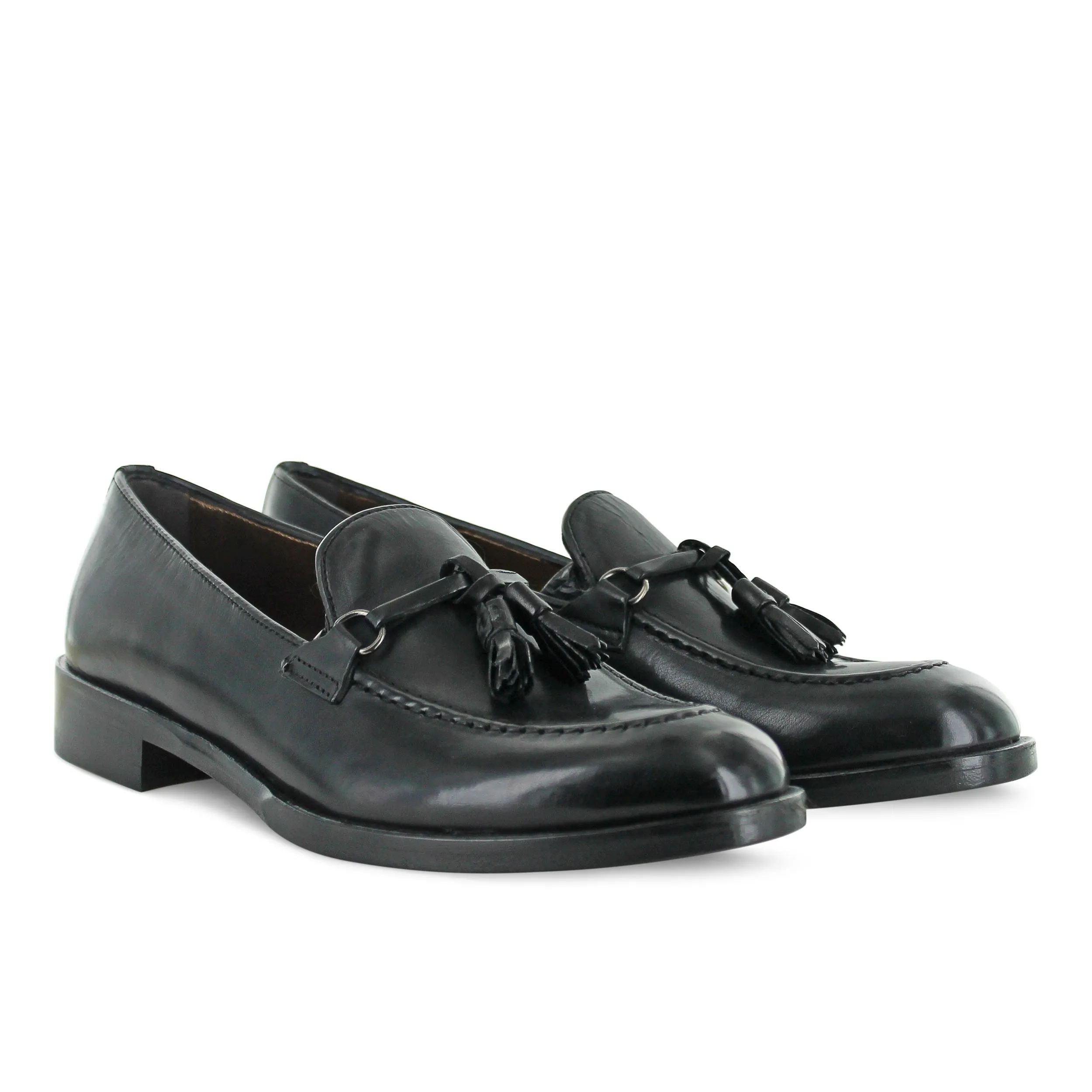 DOO7 - Black Leather Tassel Loafer High Heel Light Ride