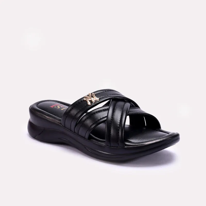 Black Comfy Casual Slippers 0413166 Soft Material