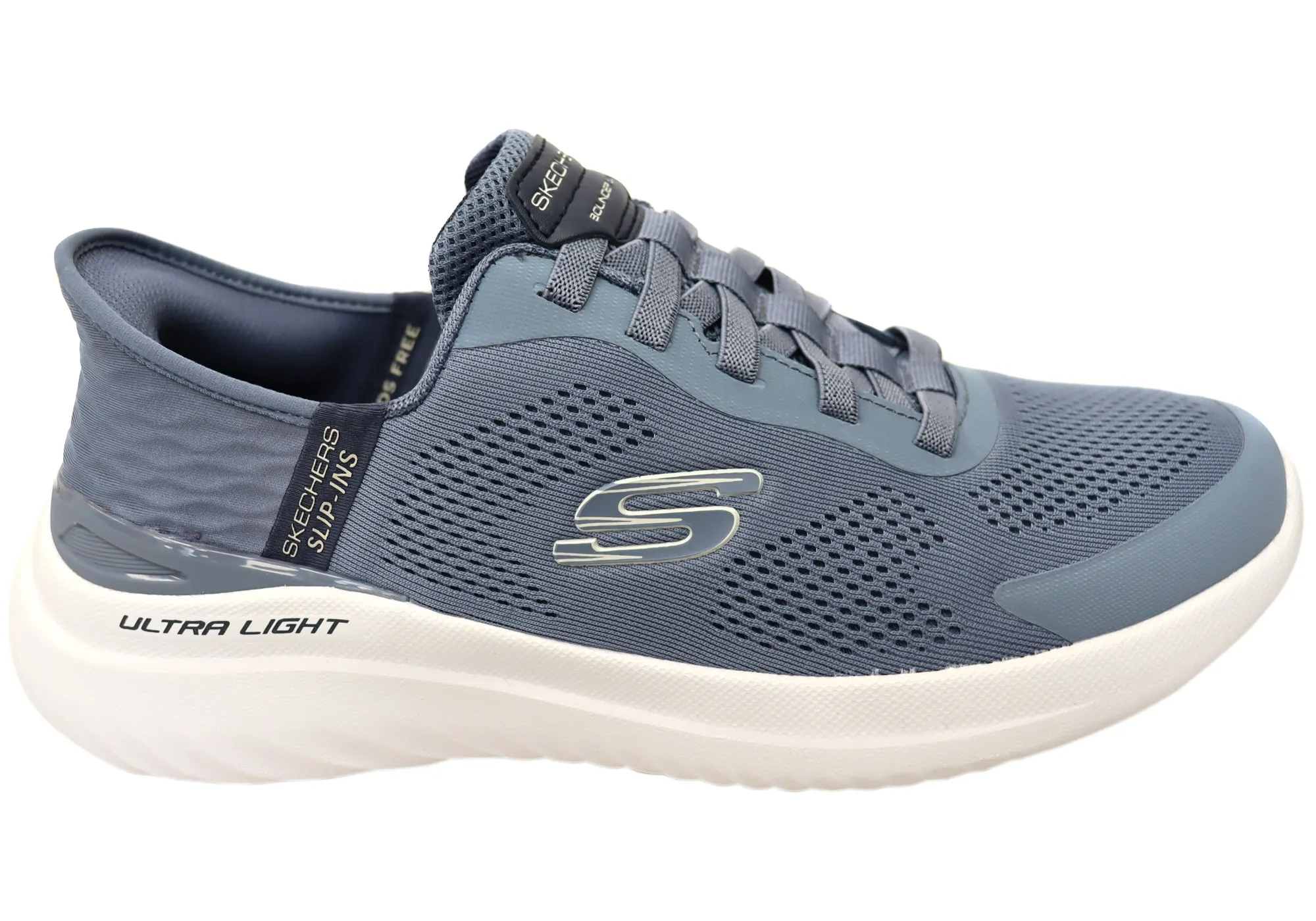 Skechers Mens Slip Ins Bounder 2.0 Emerged Comfortable Shoes Slate Shop Day Logo Bold