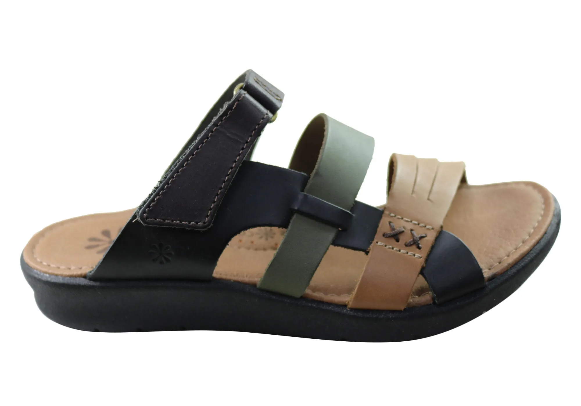 New Face Soma Womens Comfort Leather Slides Sandals Made In Brazil Flower Pop