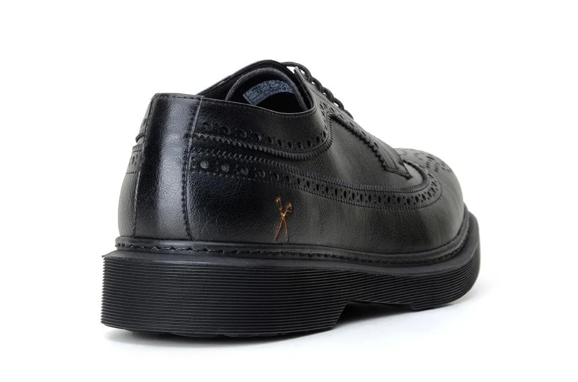 'Brogue UK' vegan lace-up shoe by King55 - black Stretch Fabric Travel Light Breathable Road Trip
