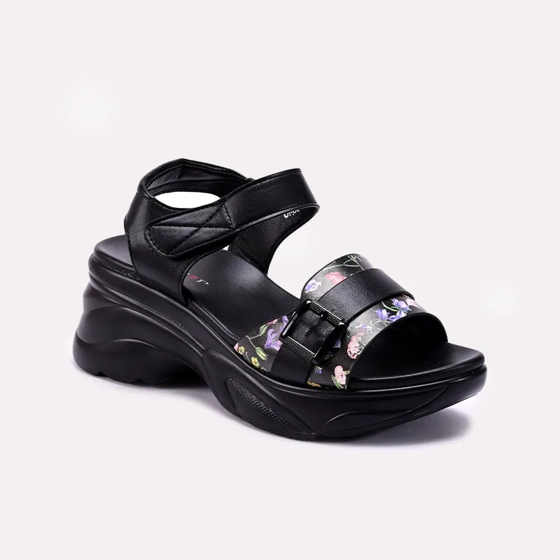 Quick Dry Material Padded Womens Black Chunky Sandals 0421579