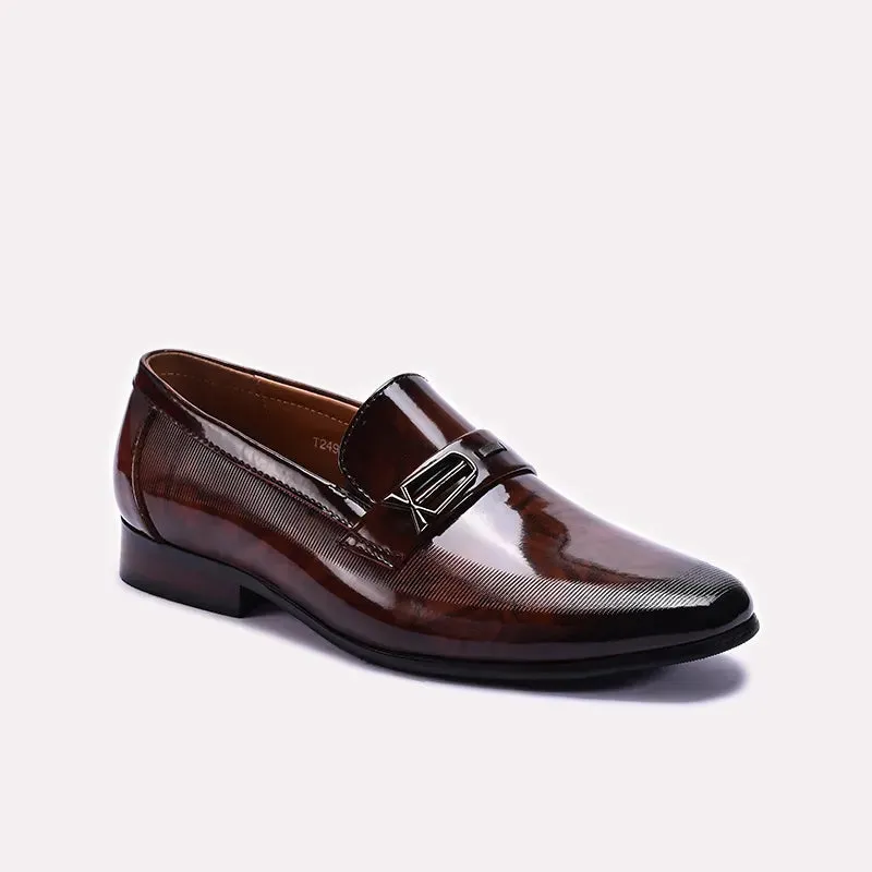 Chisel Cut Brown Shiny Slip On Dress Shoes 0111275