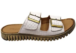 Orizonte Relaxa Womens European Leather Adjustable Slides Sandals Ocean Breeze