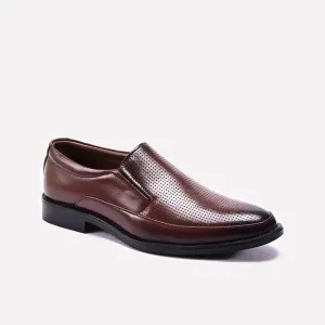 Flexible Style Brown Formal Perforated Slip On Shoes Mens 0111094