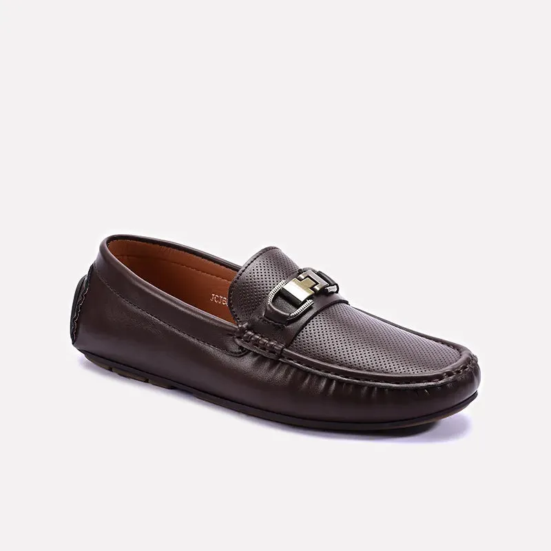 Storm Hike Fashion Daily Brown Perforated Buckle Loafers 0130951