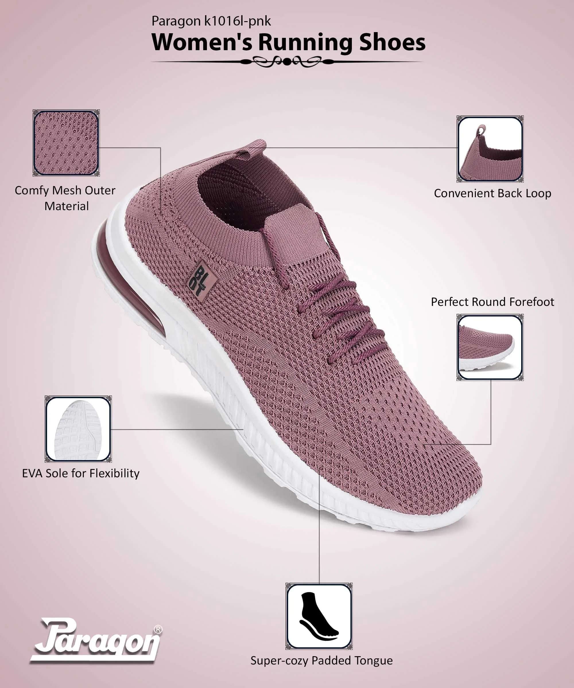 Paragon K1016L Women Sports Shoes | Walking Running Gym Shoes | Breathable Comfortable Sole with Cushioning Flexible stability Workout Gear