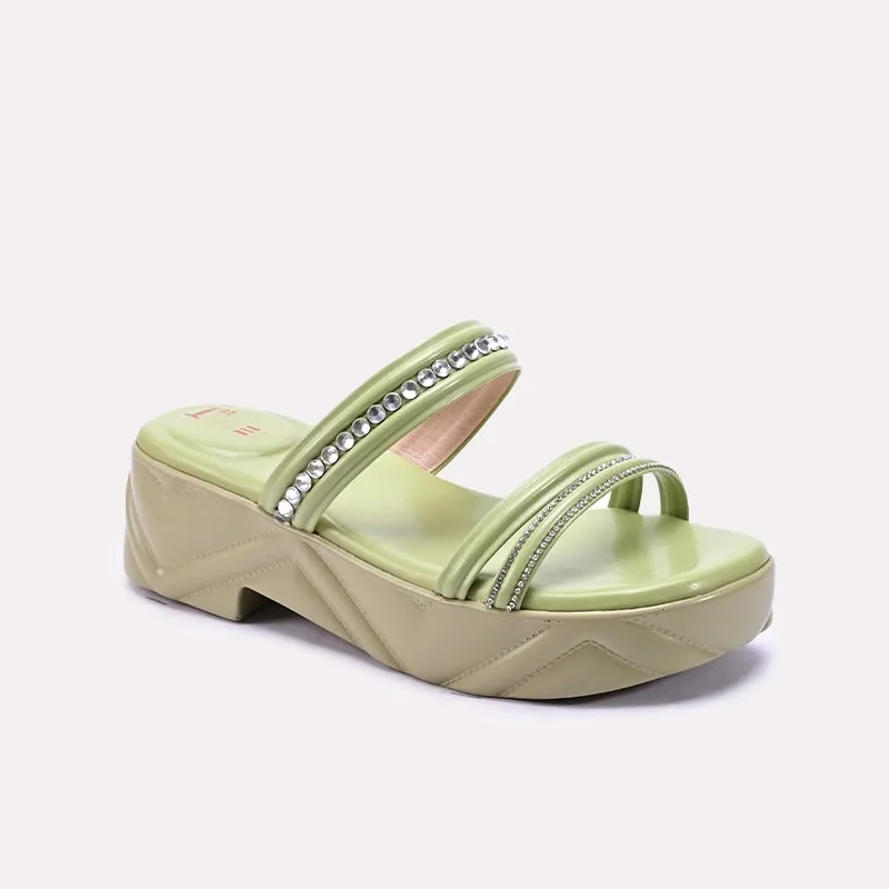 Green Casual Platform Slippers 0413152 Mesh Upper Supportive structure