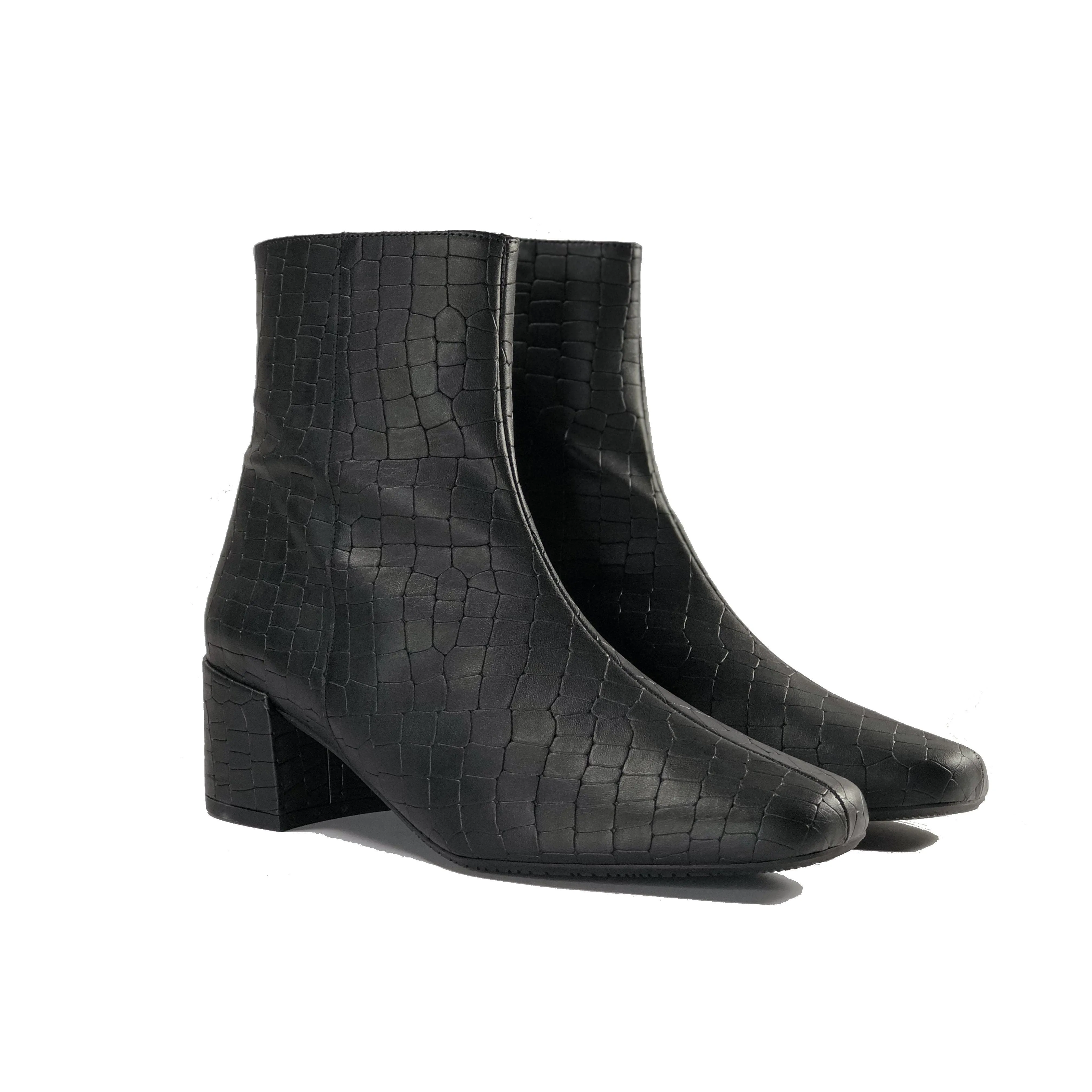 'Jacqui' vegan-leather ankle boot by Zette Shoes - black croc Anti Skid