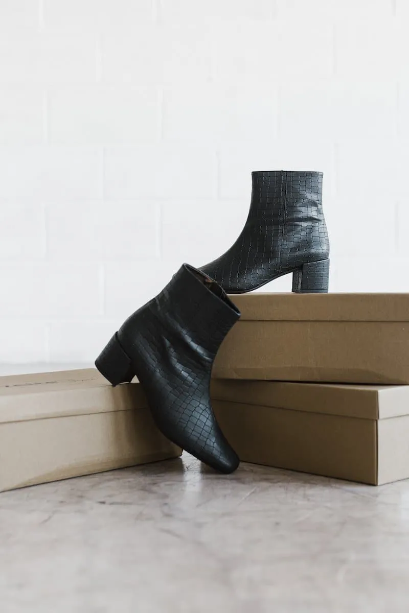 Quiet Sole Thick Grip 'Jacqui' vegan-leather ankle boot by Zette Shoes - black croc