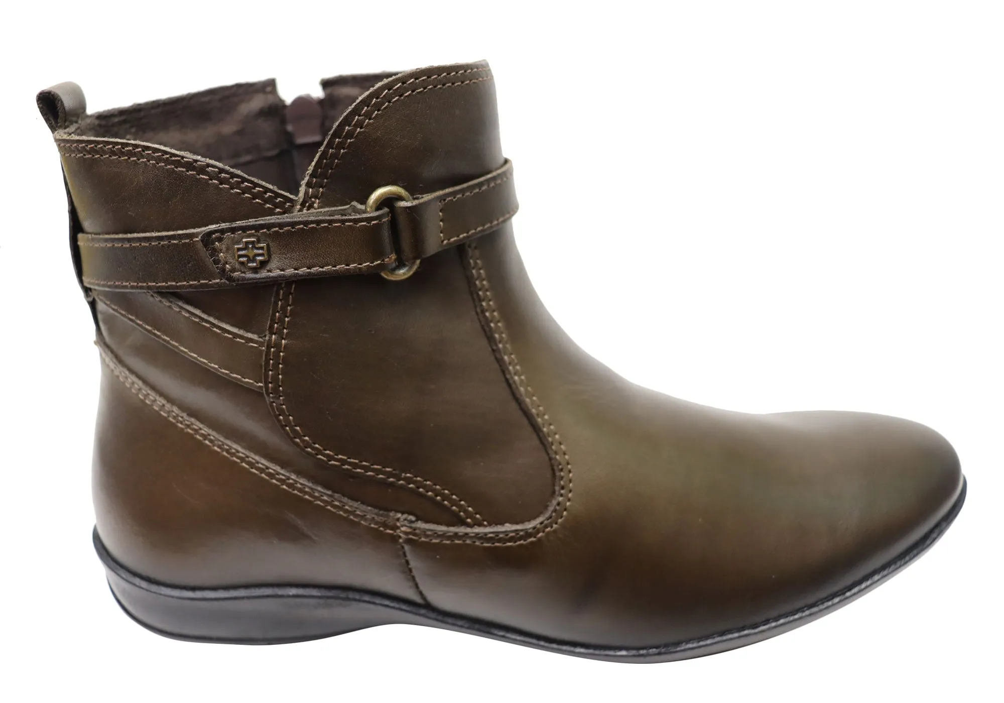 Perlatto Lane Womens Comfortable Leather Ankle Boots Made In Brazil Insulated Snowy Path