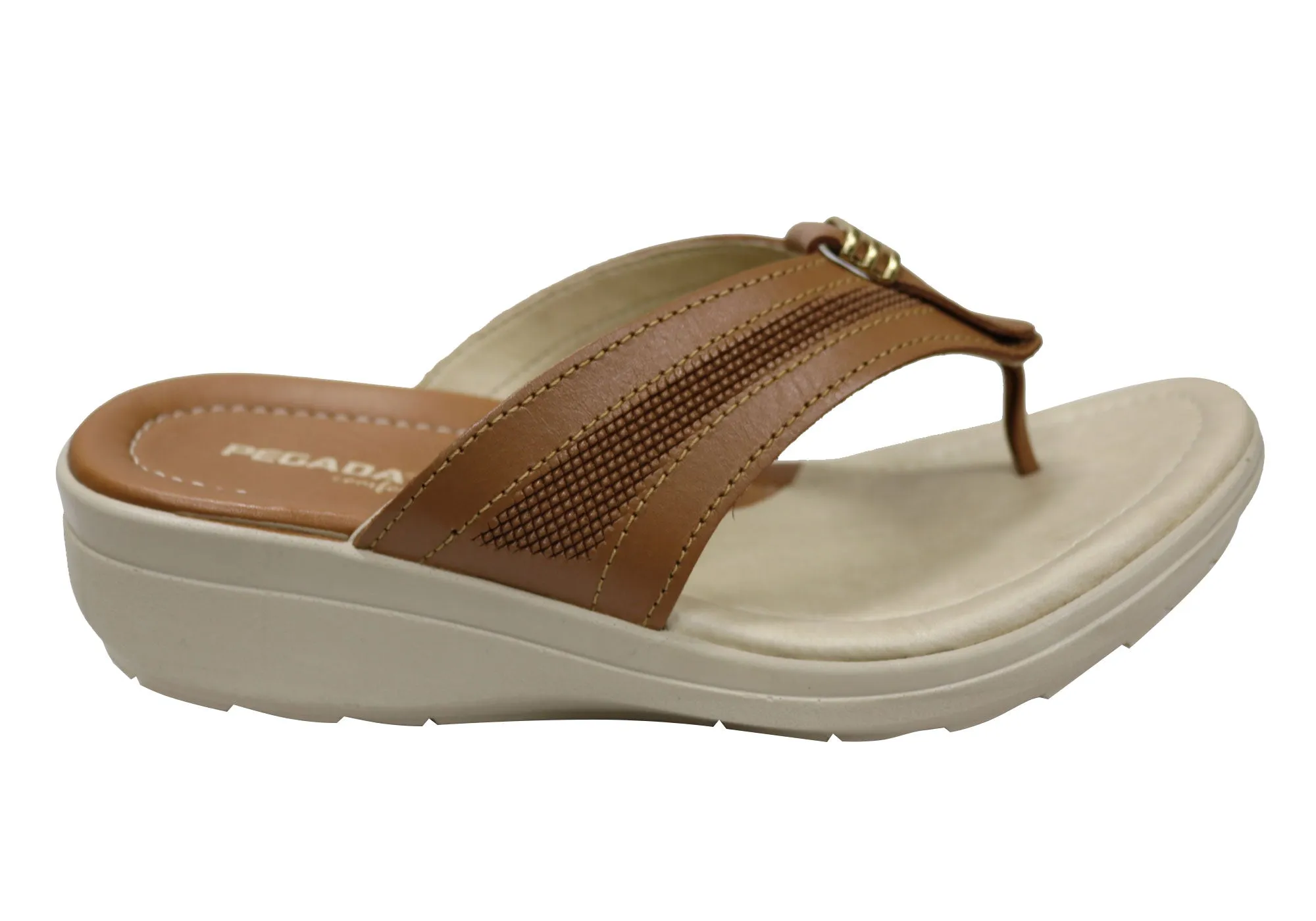 Pegada Ema Womens Comfortable Leather Thongs Sandals Made In Brazil Memory Foam Versatile Design