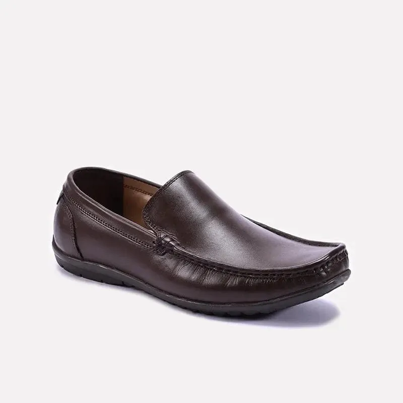Brown Plain Loafers For Men 0130880 Bend Step