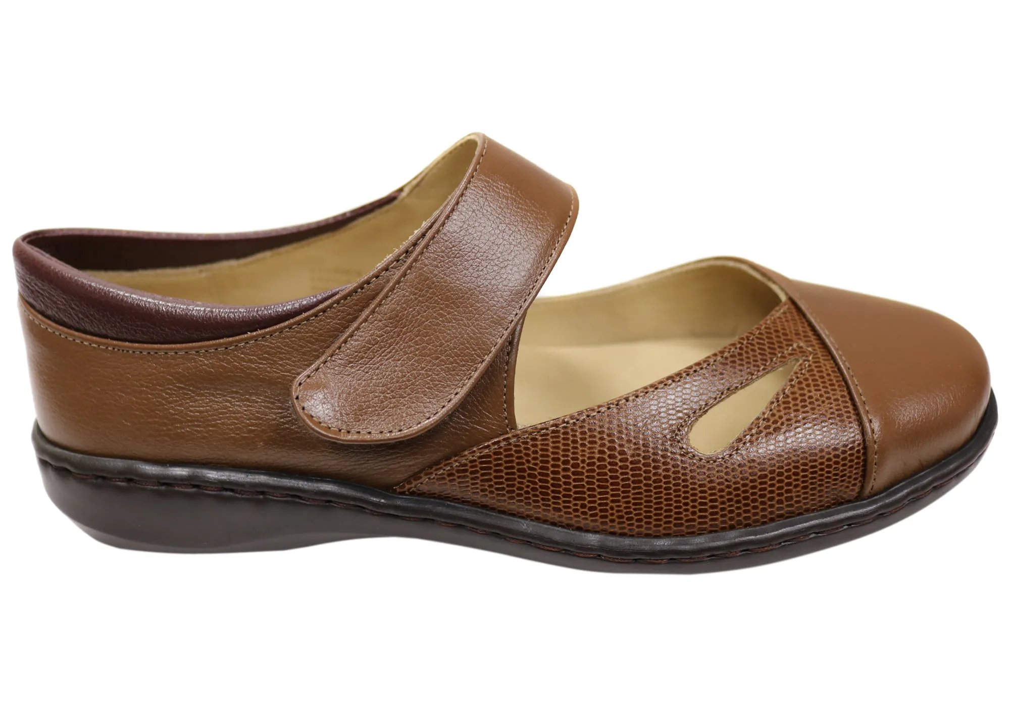 Sky Light Gold Tone Opananken Paula Womens Comfortable Brazilian Leather Mary Jane Shoes