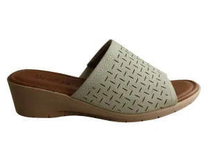 Usaflex Endigo Womens Brazilian Comfy Cushioned Leather Slides Sandals Cushioned Insole