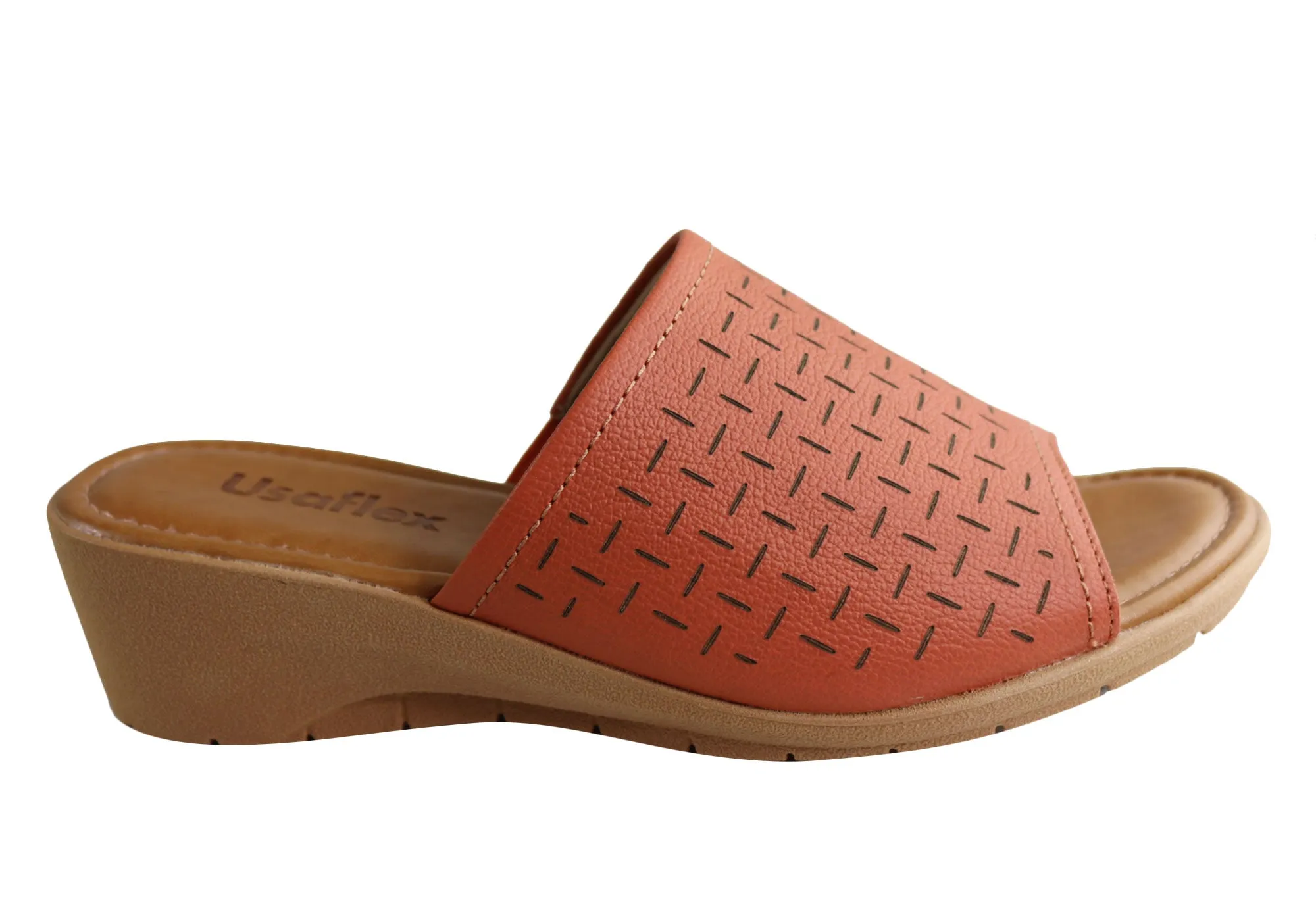 Back Help Usaflex Endigo Womens Brazilian Comfy Cushioned Leather Slides Sandals